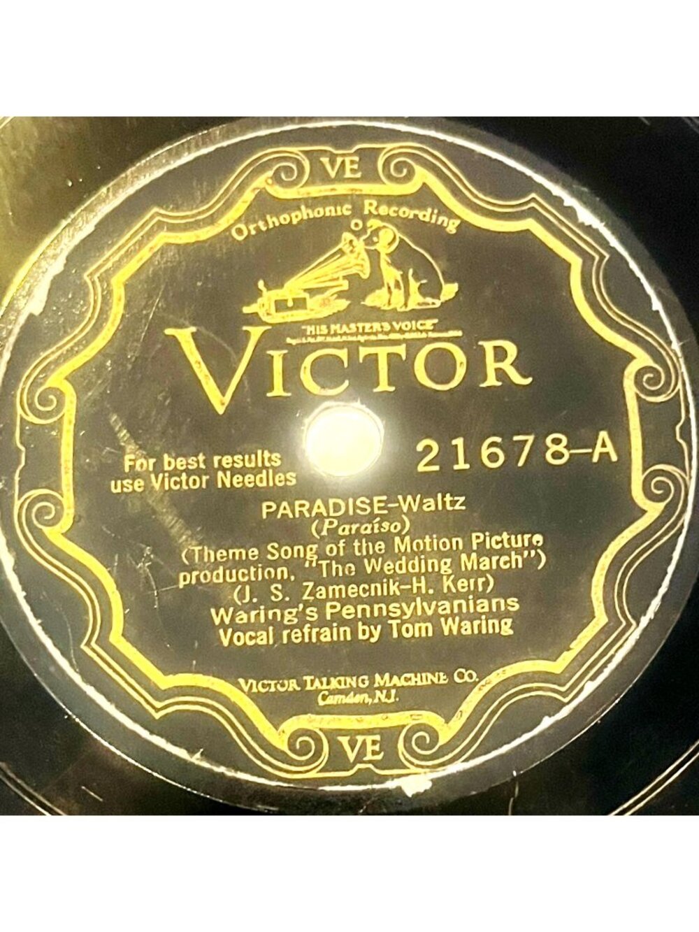 Waring's Pennsylvanians / Paul Whiteman - Paradise / Grieving - Victor Record